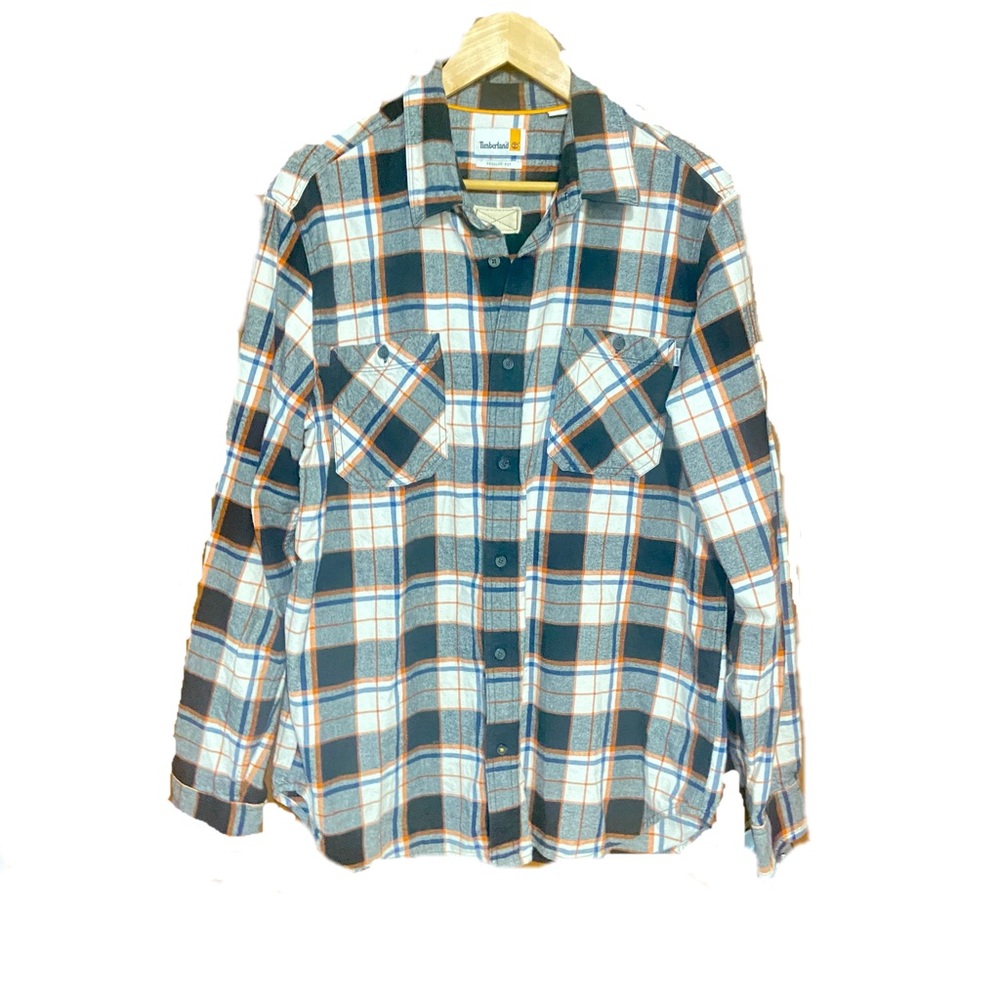 Timberland Men's Casual Plaid Shirt - Blue, Orange, White